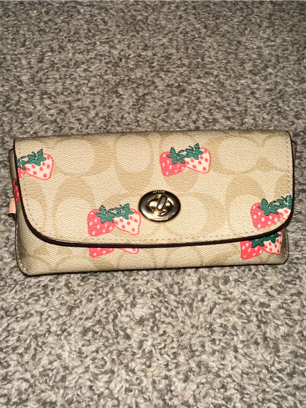 COACH Sunglass Eyeglass Case Strawberry Print CB61 Tan Brown Leather Glasses